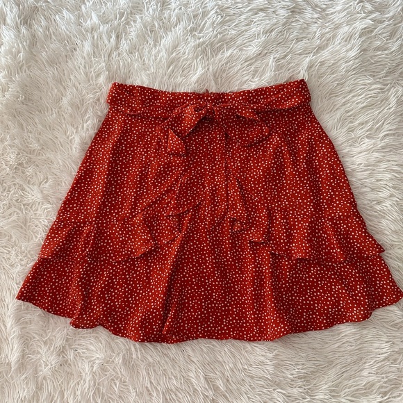 Altard State Ruffle Mini Skirt - Burnt Red Polka Dot - Size Small EUC - Picture 10 of 16